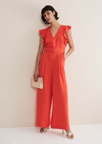 Phase Eight Kallie V Neck Frill Jumpsuit Orange Canada | MBWSZD-760